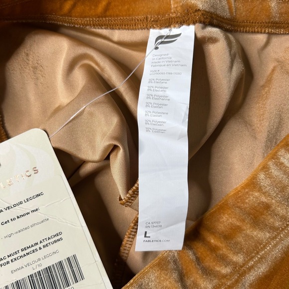 Fabletics Velour Outfit Set Top and Leggings Criss Cross Back Gold Athleisure - Picture 8 of 10
